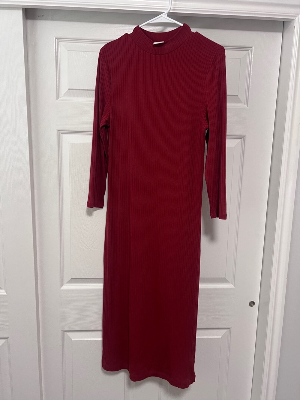 a new day Ribbed Mock Neck Long Sleeve Midi Dress - Burgundy